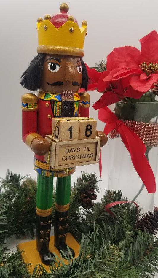 Black African American Hand Painted Kente Print Nutcracker Advant Countdown Christmas Decor