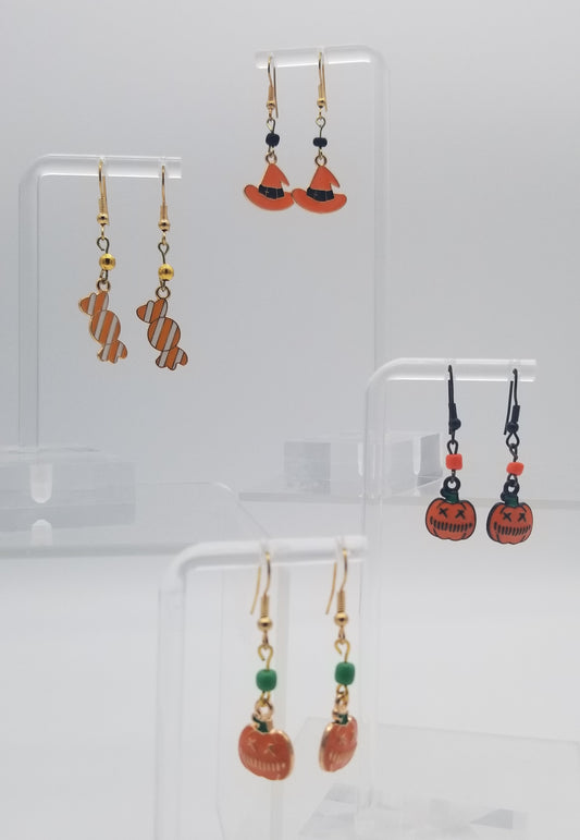 Fun Halloween Party Earrings, Halloween Funny Earrings, Halloween Dangle Earrings. Pumpkins, Witches Hat, Candy Earrings