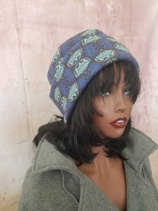 Blue Hat| Unisex Hats| African Print Hat| Men's Hats| Lined Hat for Winter