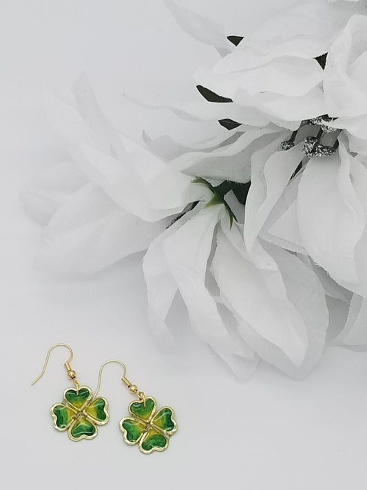 Gold Four Leaf Clover Earrings| St Patrick's Day Earrings| | Shamrock Earrings| Clover Earrings| Resin Earrings Dangle Earrings
