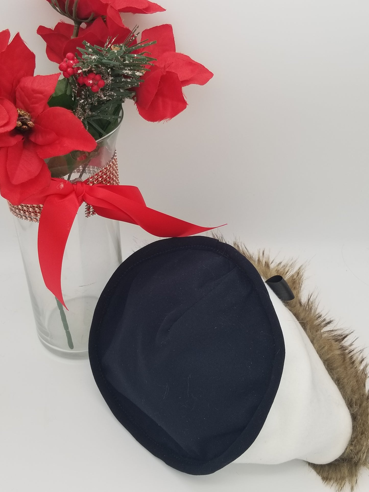 Black Winter Hat With Faux Fur Trim| Lined Fur Hat for Winter