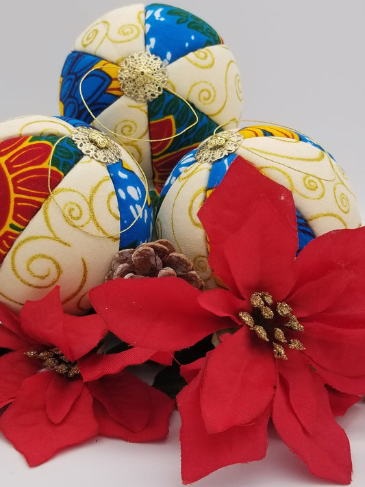 Swirls and Flowers African Print Christmas Ornaments - Kwanzaa Decoration - Handmade Flower Christmas Ornament - Auntie's Expo
