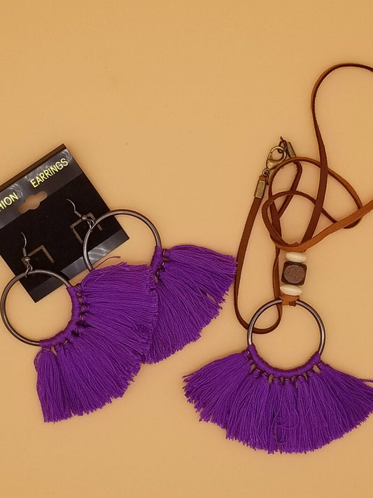 Fringe Earrings Stocking Stuffers Boho Necklace, Bold African Fringe Earrings in 7 Colors with Optional Matching Necklace - Auntie's Expo