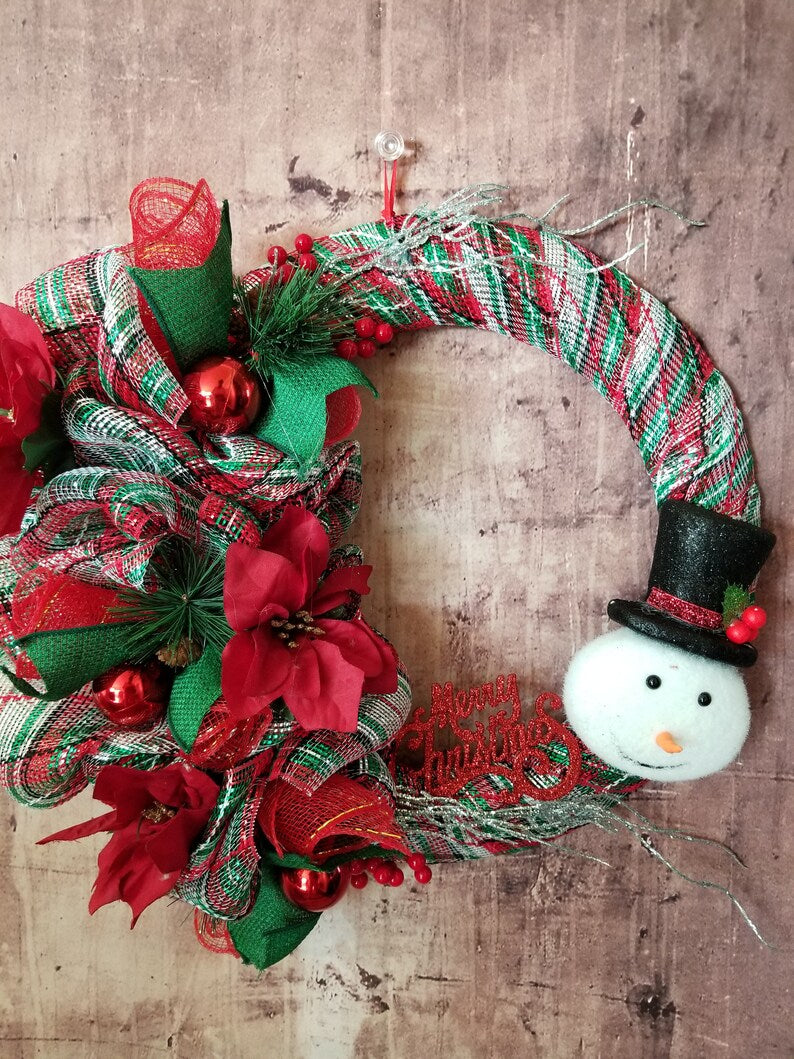 Unique Christmas Wreath - Asymmetric Holiday Wreath for front door, Christmas Decorations - Auntie's Expo