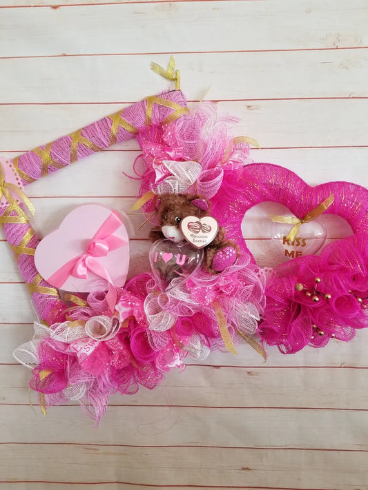 Dual Valentine Wreath With Fillable Hearts Valentine Gift Boxes-Holiday Wreath, Personalized Valentines Day Gifts - Auntie's Expo