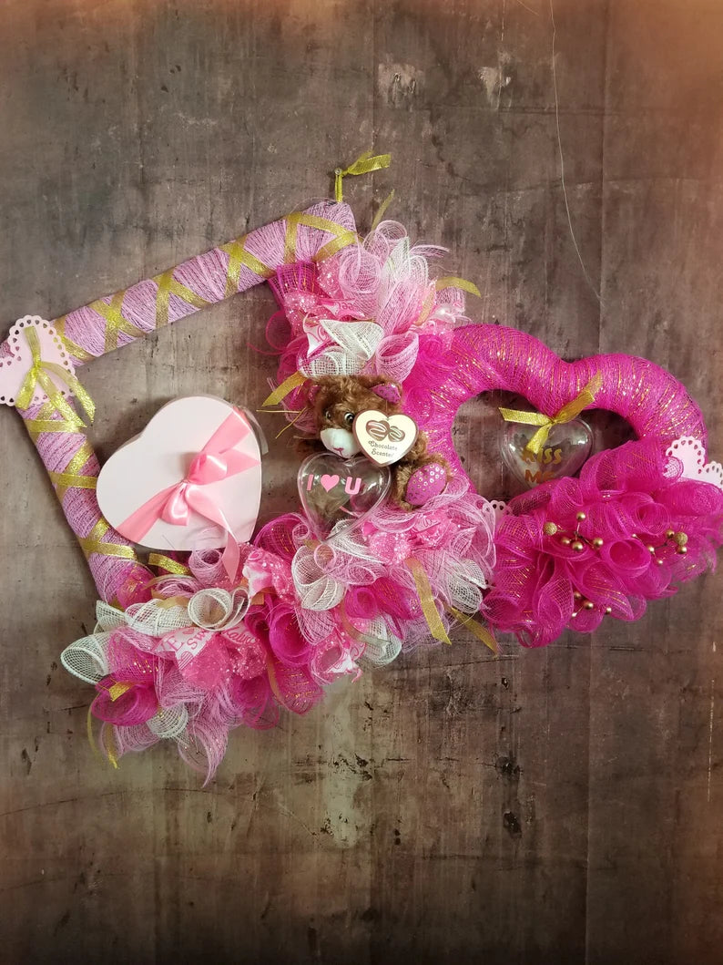 Dual Valentine Wreath With Fillable Hearts Valentine Gift Boxes-Holiday Wreath, Personalized Valentines Day Gifts - Auntie's Expo