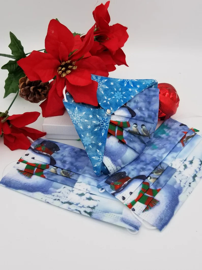 Christmas Mask Cozies - Festive Holiday 4 Pc Reusable Mask Set w/Disposable Masks - Auntie's Expo