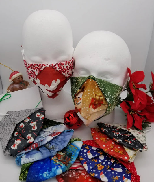 Christmas Mask Cozies - Festive Holiday 4 Pc Reusable Mask Set w/Disposable Masks - Auntie's Expo