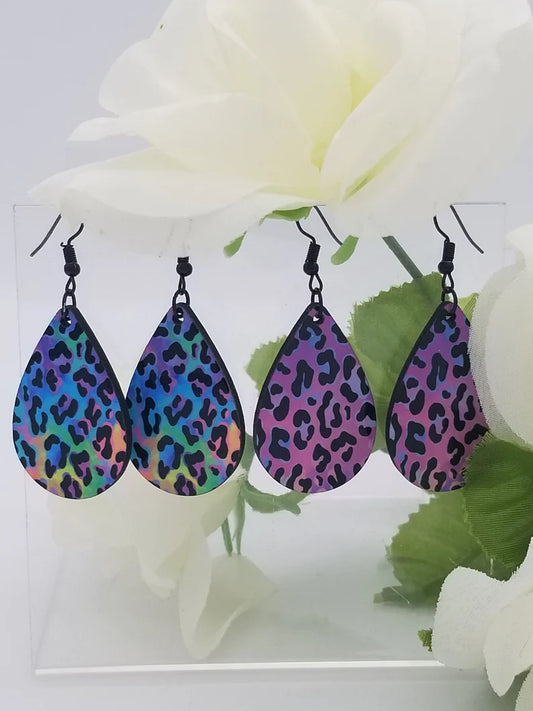 Leopard Print Earrings, Pink Leopard Jewelry- Teardrop Animal Print Earrings - Stocking Stuffers - Auntie's Expo