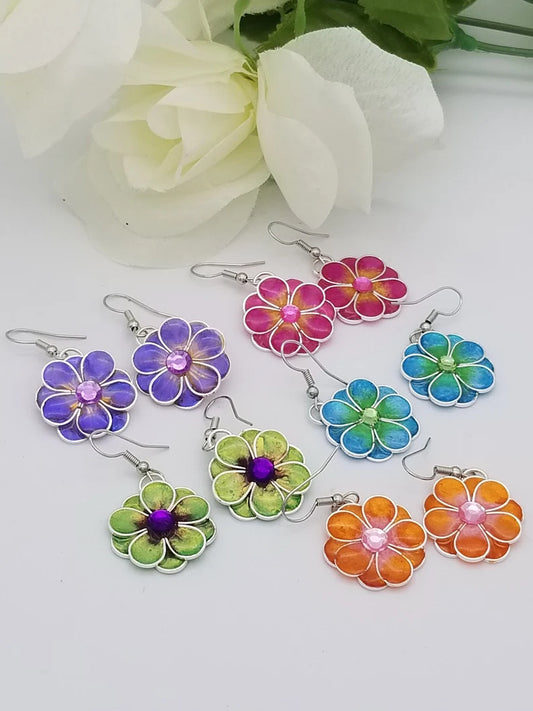Resin Flower Earring Lime Green Earrings Hot Pink Earrings Purple Blue And Orange Earrings Dangle Earrings - Auntie's Expo