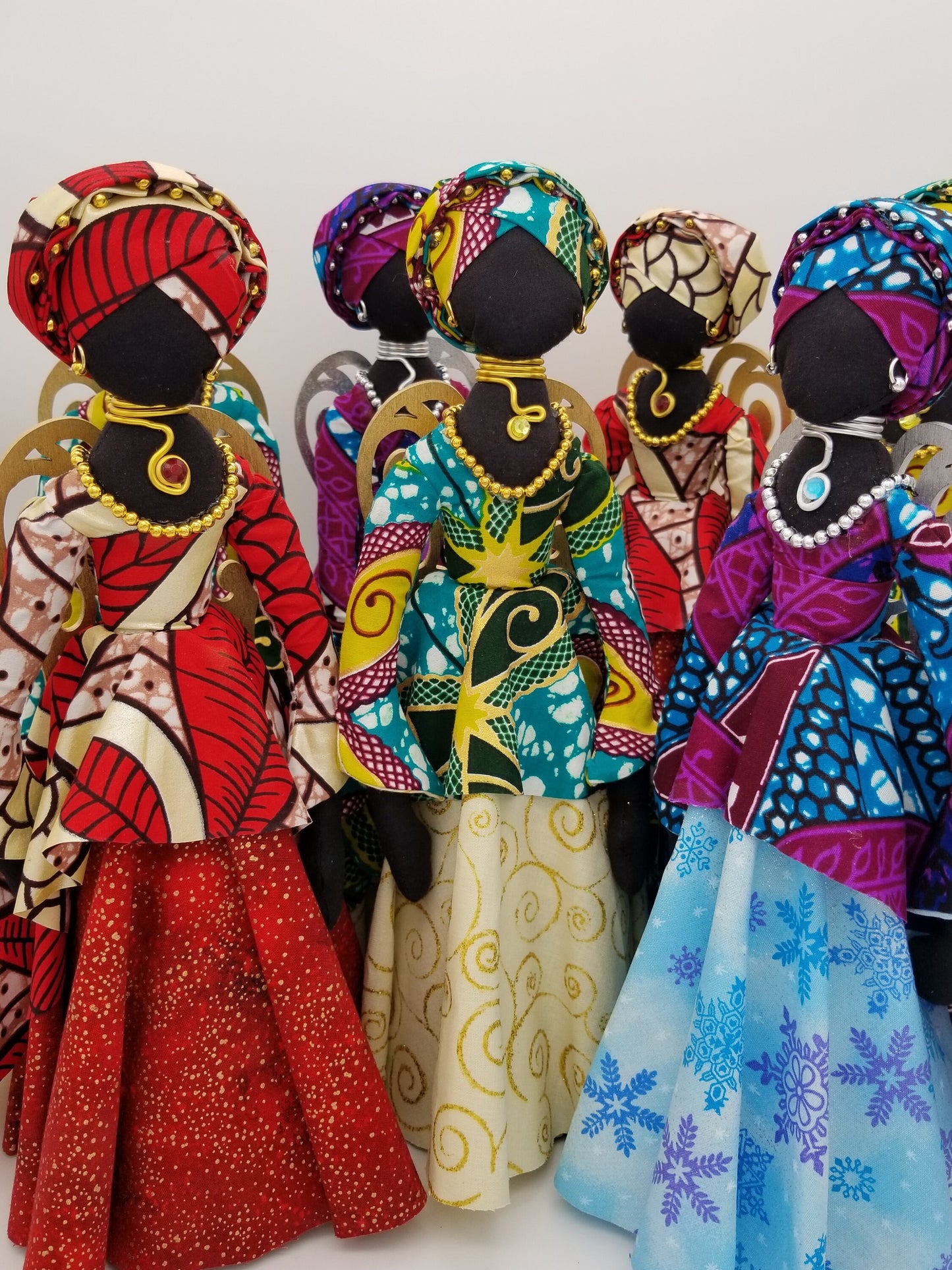 New! "NOVA" African American Handmade Angel For Tree Top, Black Christmas Angel With Optional Kwanzaa Ornament Set - Auntie's Expo