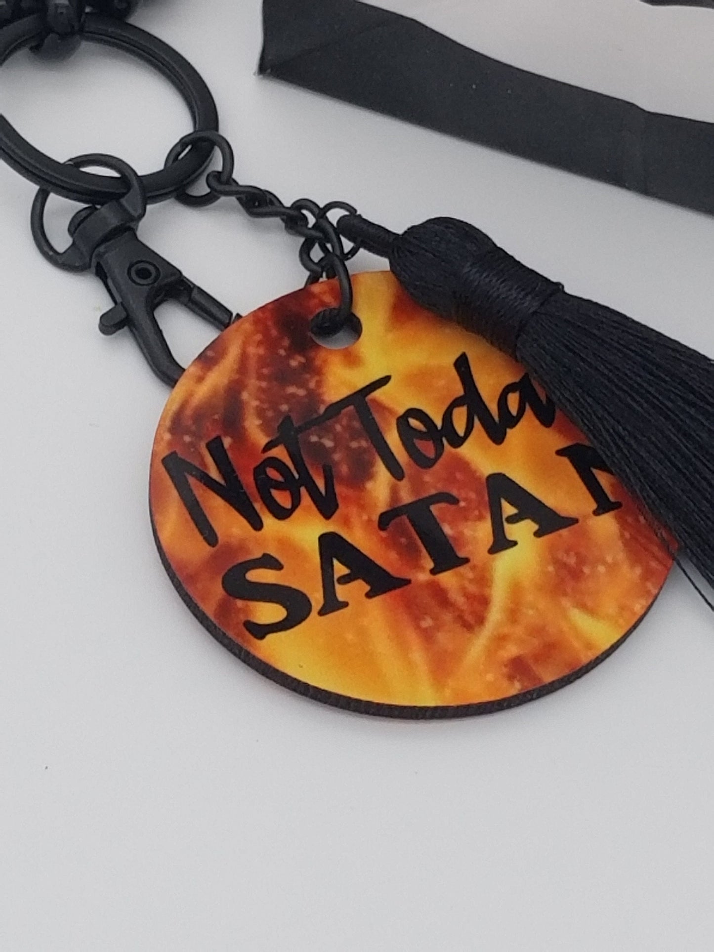 Anti Satan Red Keychain - Satan Key Chain Wristlet For Christians - Matte Black Hardware Inspirational Keychain Set - Auntie's Expo
