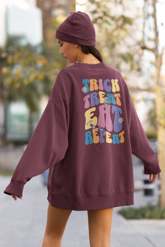 Cute Trick or Treat Sweatshirt, Halloween Pullover Up To Plus size Halloween Sweatshirt, Retro Halloween Crew Neck, 3x Fall Sweatshirt