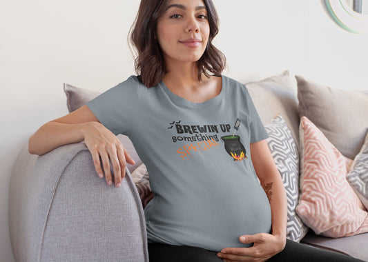 Comfort Colors® Funny Halloween Shirt, Brewin' Up Something Special Halloween Shirt, Cute Fall Tshirt For Mom To Be, Maternity Halloween