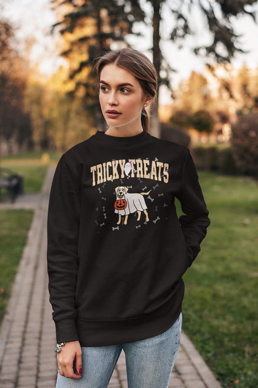 Funny Halloween Ghost Shirt, Dog Mama Sweatshirt, Retro Halloween Crew Neck, Cute Dog Shirt, Cute Dog Shirt, Trick or Treat Halloween Shirt