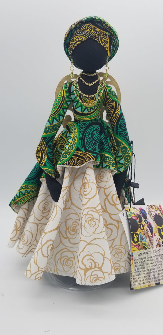 "MARINI" Christmas Tree Black Angel, African American Angel Tree Topper or Large Kwanzaa Ornament Set