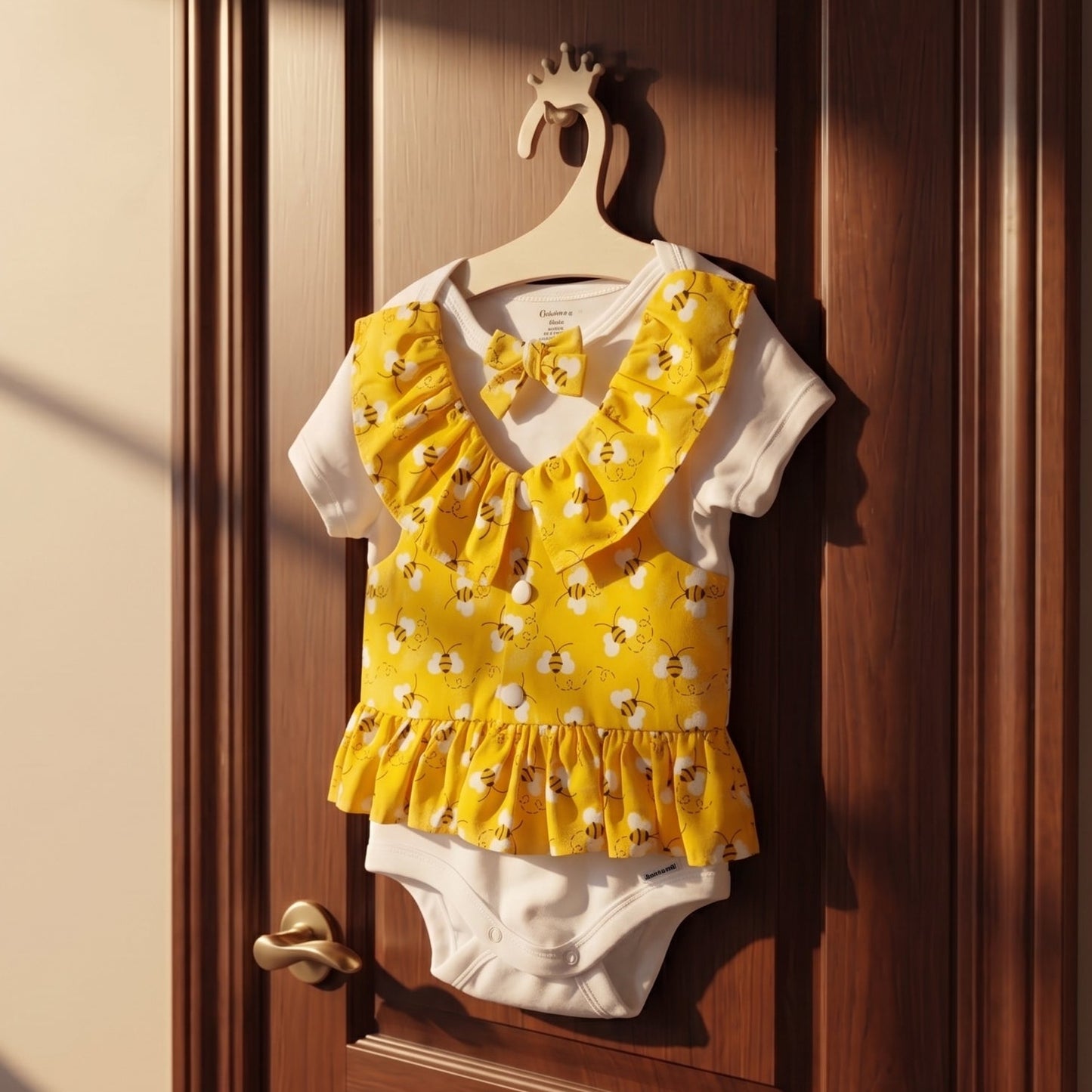 Handmade Playful Daisies And Bumble Bee Print Baby Girl Onsies With Vest For Special Occasions, The Perfect Baby Girl Coming Home Outfit, Flower Baby, Or Baby Shower Gift.
