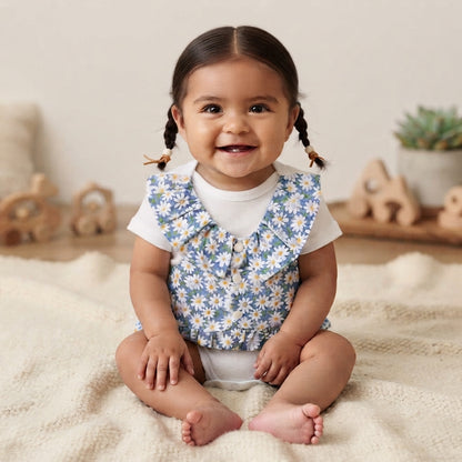 Handmade Playful Daisies And Bumble Bee Print Baby Girl Onsies With Vest For Special Occasions, The Perfect Baby Girl Coming Home Outfit, Flower Baby, Or Baby Shower Gift.