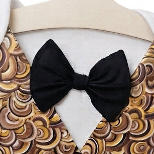 Little Gentleman Earth Tone Pebble Faux Vest Onesie & Black Bow Tie Dapper Baby OutfitL