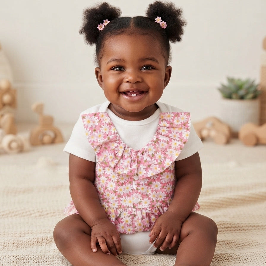 Handmade Playful Daisies And Bumble Bee Print Baby Girl Onsies With Vest For Special Occasions, The Perfect Baby Girl Coming Home Outfit, Flower Baby, Or Baby Shower Gift.