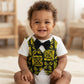 Baby Boy's Black Vines Onsie Faux Vest & Black Bow Tie. A Dapper Baby Outfit For Every Occasion.