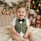 Holiday Baby Boy One Piece Romper with Faux Vest In Charming Christmas Prints And Bow Tie