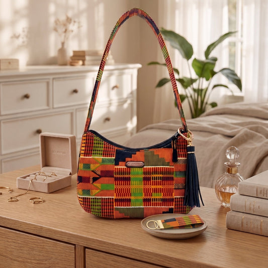 Handmade Kente Baguette Purse Is A Waterproof Canvas African Print Shoulder Bag Perfect For A Cultural Gift Or Vibrant Travel Style