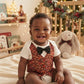 Holiday Baby Boy One Piece Romper with Faux Vest In Charming Christmas Prints And Bow Tie