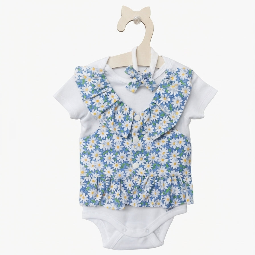 Handmade Playful Daisies And Bumble Bee Print Baby Girl Onsies With Vest For Special Occasions, The Perfect Baby Girl Coming Home Outfit, Flower Baby, Or Baby Shower Gift.