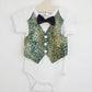 Holiday Baby Boy One Piece Romper with Faux Vest In Charming Christmas Prints And Bow Tie