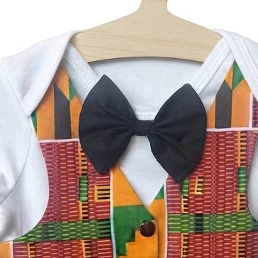 African Kente Print Baby Boy Onesie Vest And Bow Tie Baby Girl Ruffle Vest And Hair Band - Ankara Infant Outfit For Special Occasions