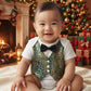 Holiday Baby Boy One Piece Romper with Faux Vest In Charming Christmas Prints And Bow Tie