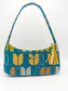 Blue Retro Handmade Boutique Style Baguette Upcycled Handbag Turquoise Purse Is A One Of A Kind Single Compartment Colorful Fabric Shoulder Bag