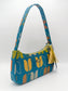 Blue Retro Handmade Boutique Style Baguette Upcycled Handbag Turquoise Purse Is A One Of A Kind Single Compartment Colorful Fabric Shoulder Bag