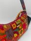 Red Handmade Boutique Style Baguette Upcycled Handbag Purse Is A One Of A Kind Single Compartment Colorful Fabric Shoulder Bag