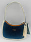 Navy And Sherpa Handmade Boutique Style Baguette Upcycled Handbag Purse Is A Colorful Fabric One Of A Kind Single Compartment Shoulder Bag