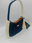 Navy And Sherpa Handmade Boutique Style Baguette Upcycled Handbag Purse Is A Colorful Fabric One Of A Kind Single Compartment Shoulder Bag