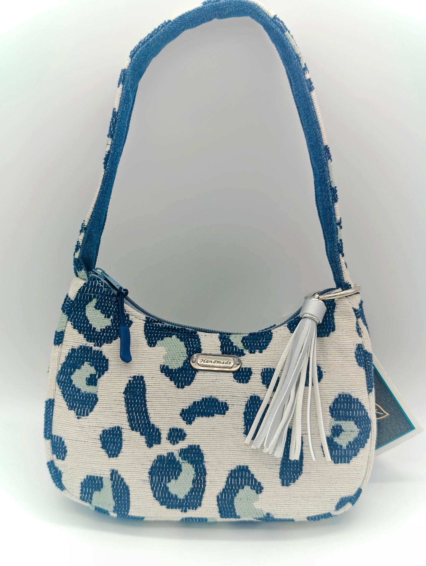 Leopard Print Handmade Boutique Style Baguette Upcycled Handbag Purse Is A One Of A Kind Single Compartment Colorful Fabric Shoulder Bag