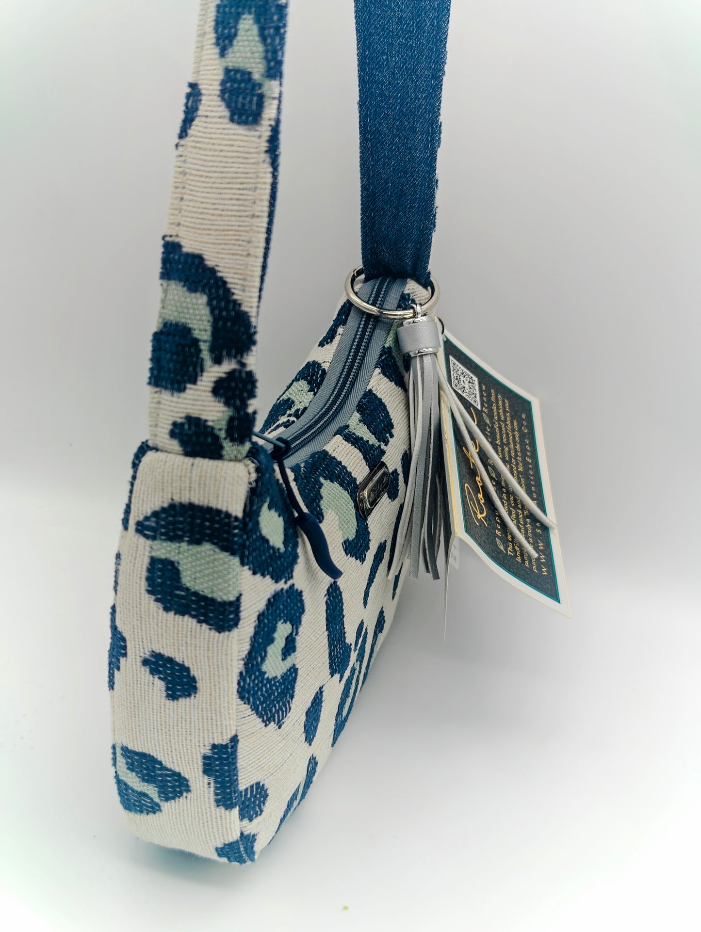 Leopard Print Handmade Boutique Style Baguette Upcycled Handbag Purse Is A One Of A Kind Single Compartment Colorful Fabric Shoulder Bag