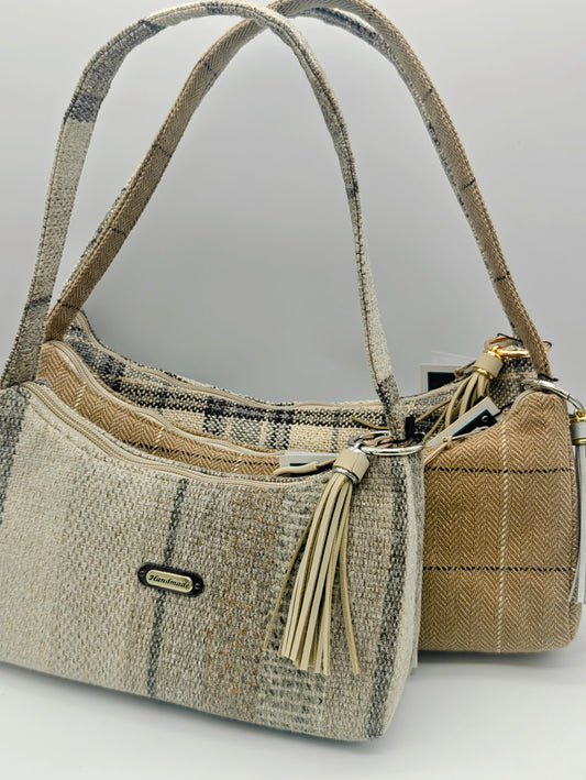 Cozy Autumn Handmade Boutique Style Baguette Upcycled Handbag Purse Is A One Of A Kind Single Compartment Colorful Fabric Shoulder Bag
