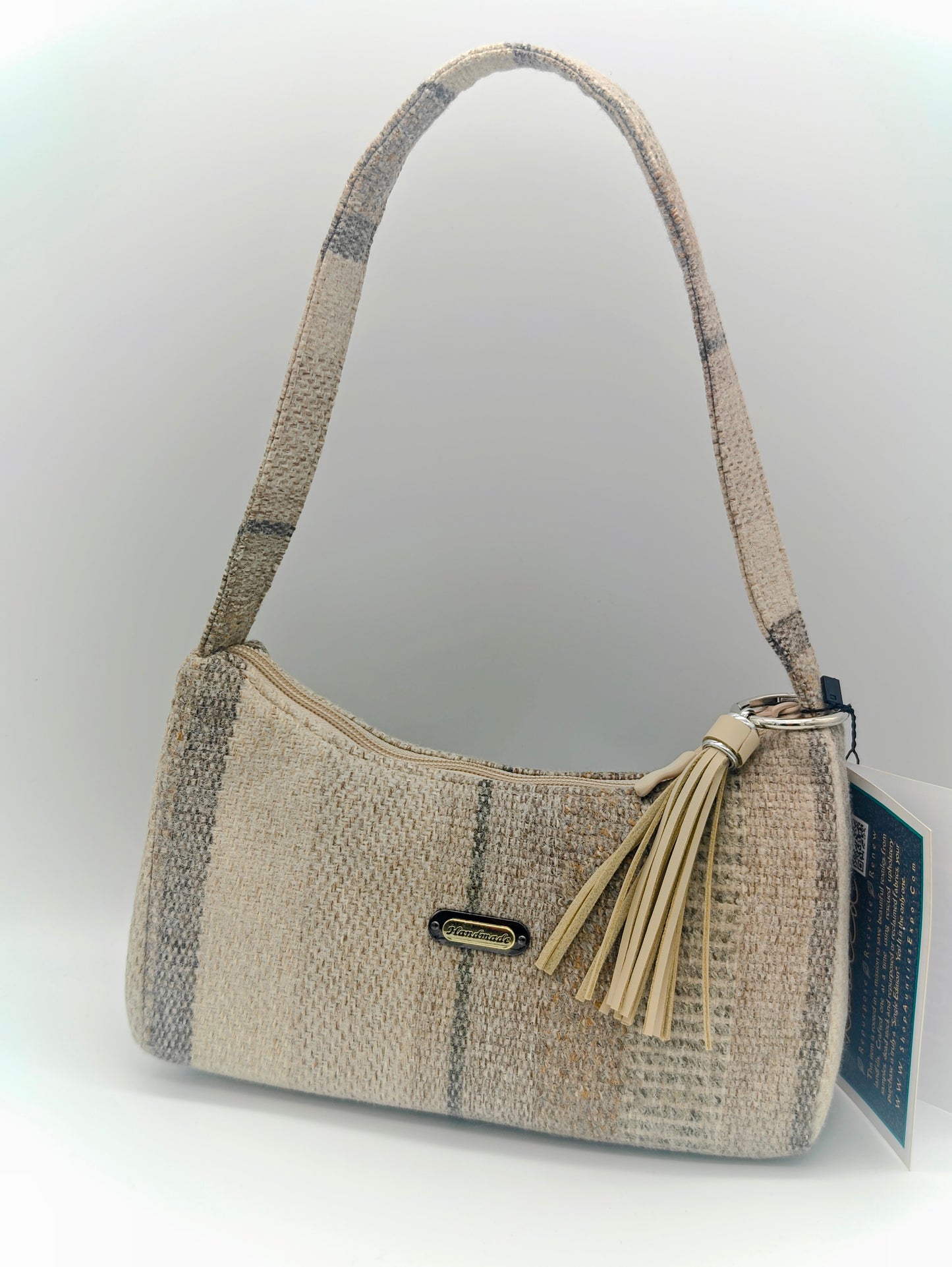 Cozy Autumn Handmade Boutique Style Baguette Upcycled Handbag Purse Is A One Of A Kind Single Compartment Colorful Fabric Shoulder Bag