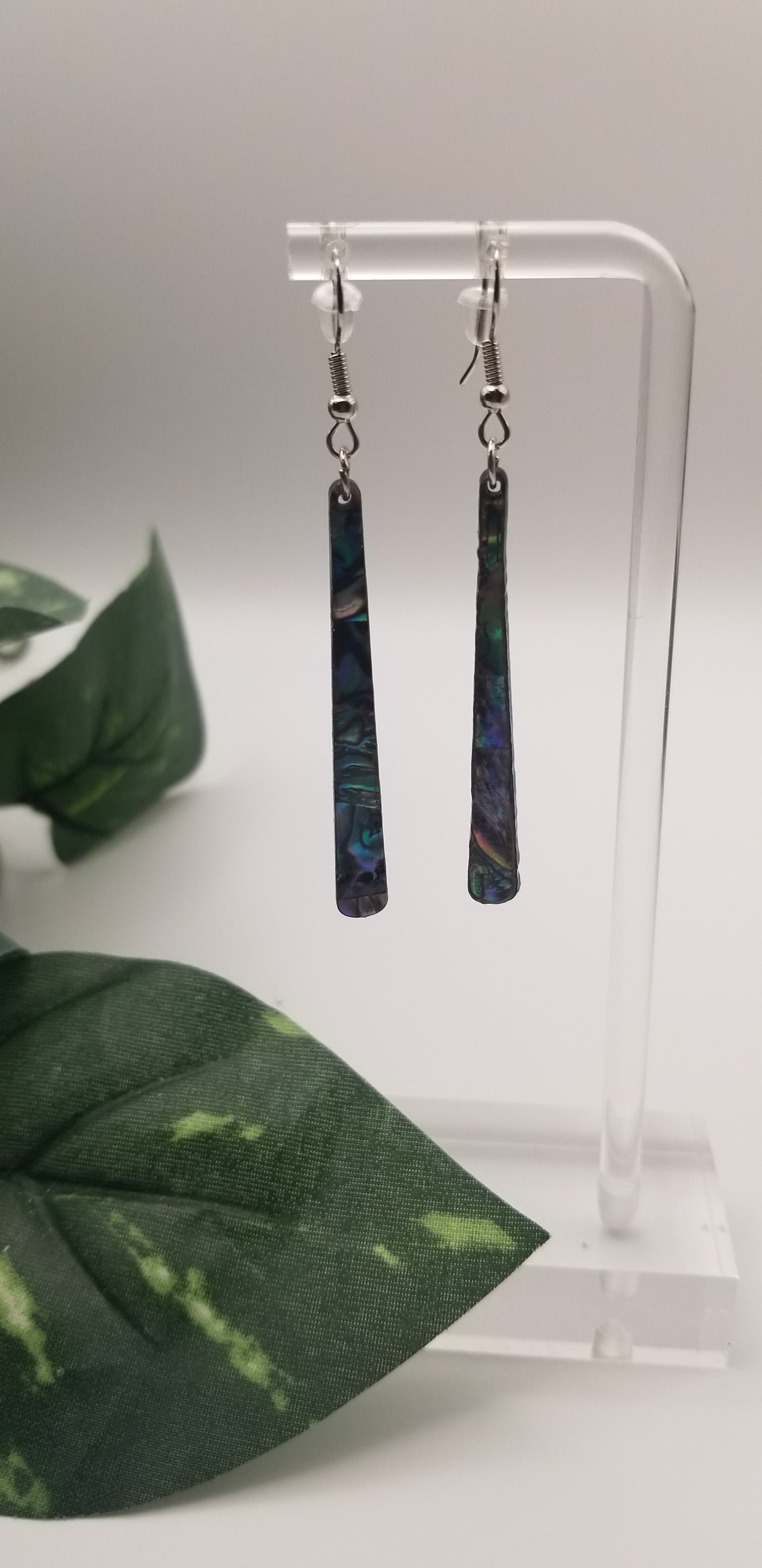 Abalone Look Vertical Bar Stick Earrings
