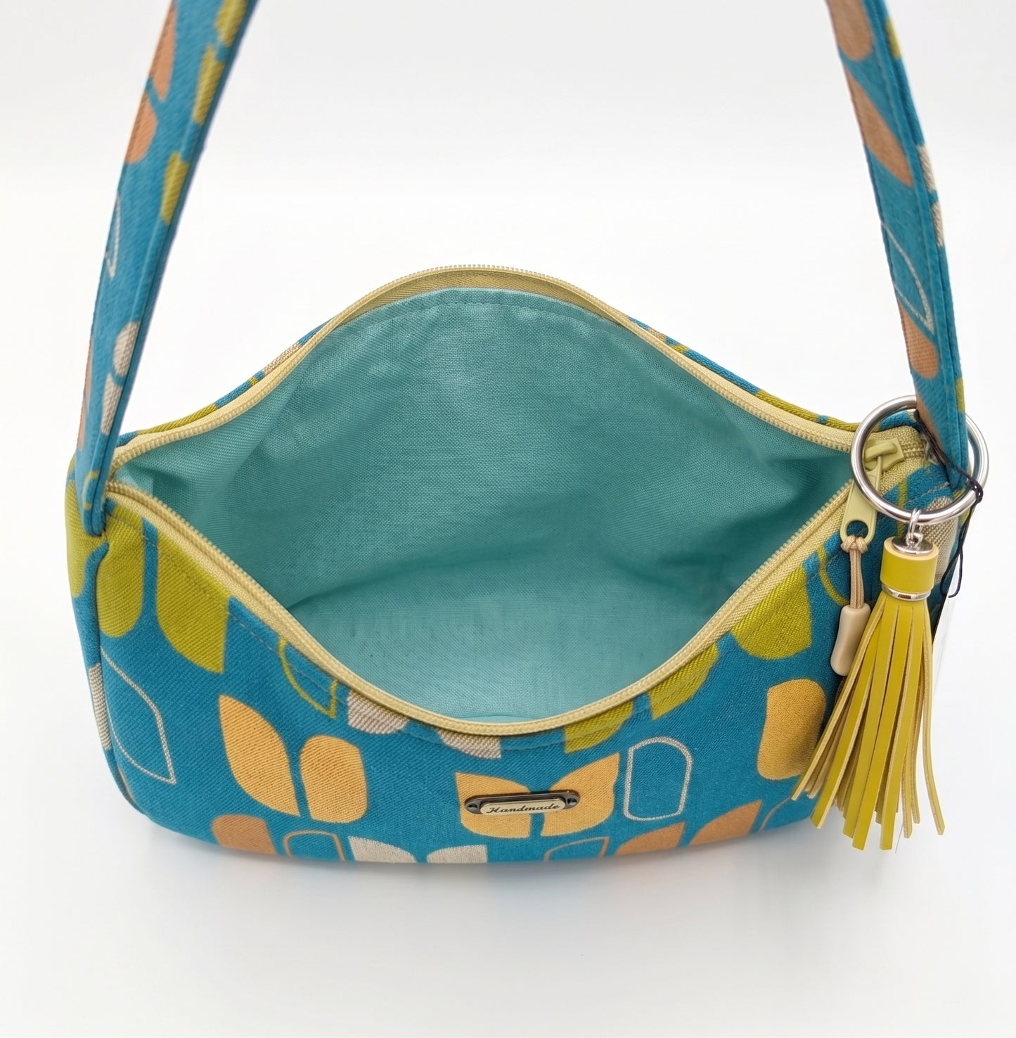 Blue Retro Handmade Boutique Style Baguette Upcycled Handbag Turquoise Purse Is A One Of A Kind Single Compartment Colorful Fabric Shoulder Bag