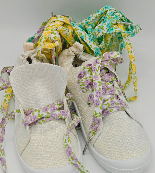 Flower Shoe Laces, Handmade Laces, Fun Shoe Laces For Shoes, Printed Shoe Strings, Cotton Shoe Laces