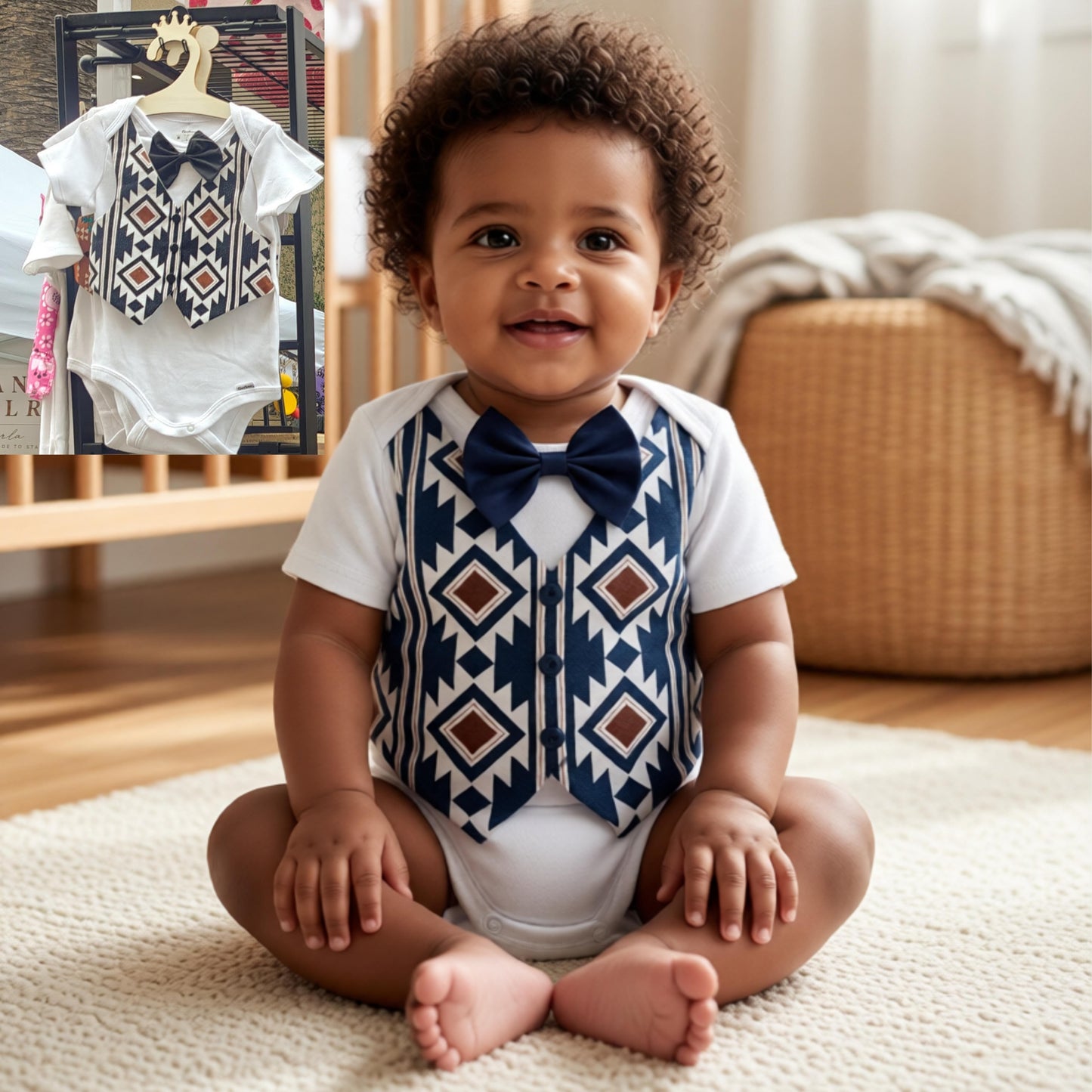 Special Occasion Outfit For Baby Vibrant Southwest Print Baby Vest Outfit. A Coming Home Outfit Or Ring Bearer Outfit A Great Baby Shower Gift