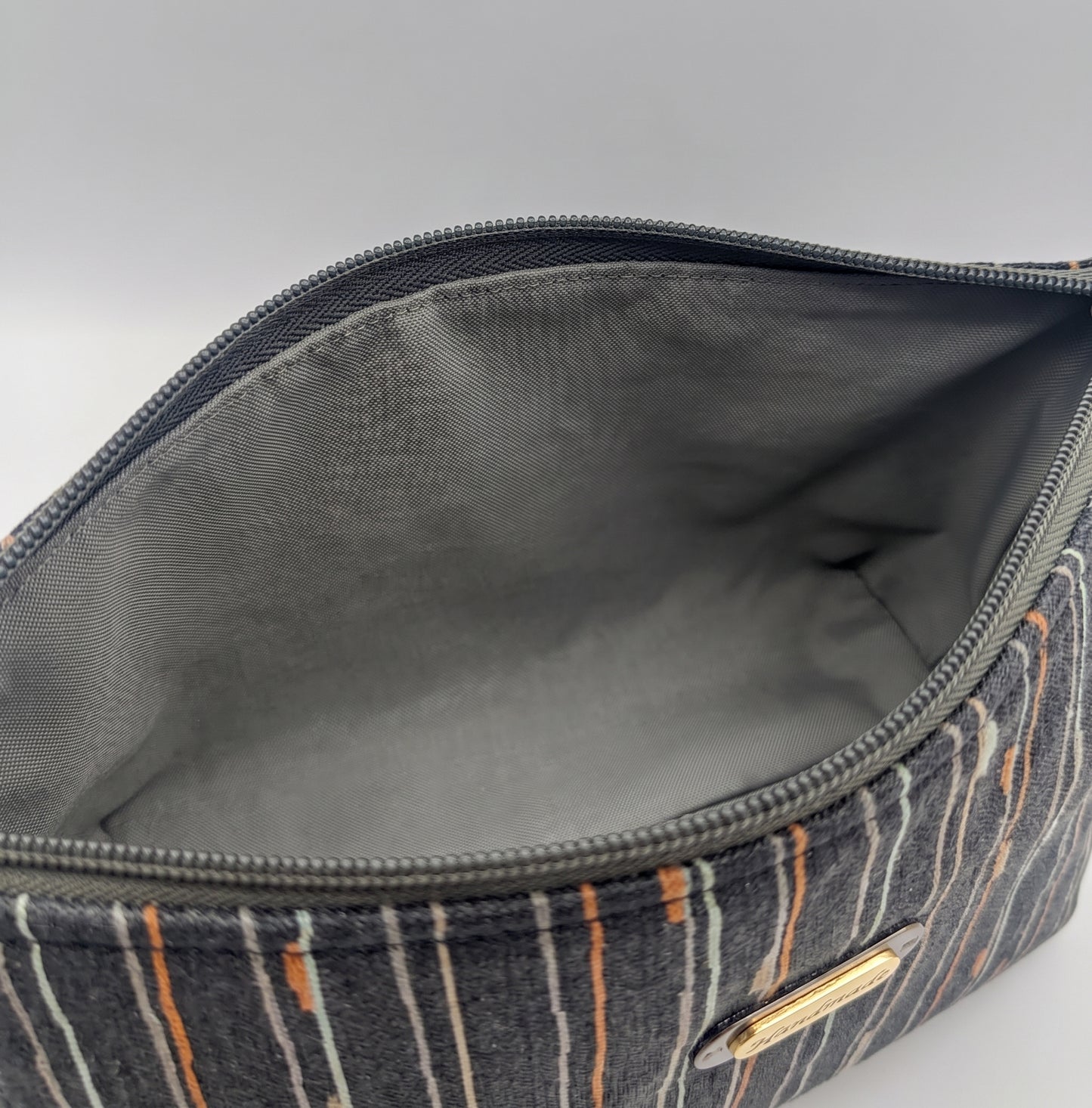 Black Handmade Boutique Style Baguette Upcycled Handbag Graphite Purse Is A One Of A Kind Single Compartment Colorful Fabric Shoulder Bag