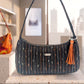 Black Handmade Boutique Style Baguette Upcycled Handbag Graphite Purse Is A One Of A Kind Single Compartment Colorful Fabric Shoulder Bag