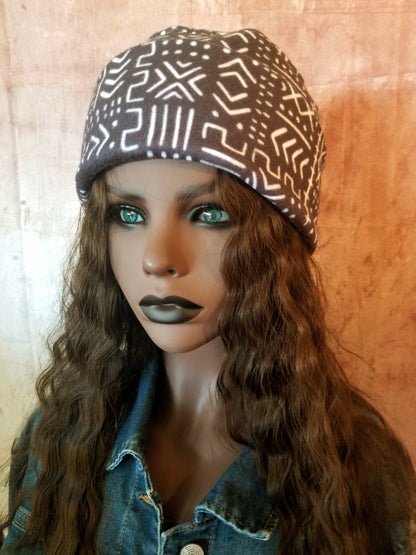 African Mud Cloth Print Hat| Unisex Hats| Men's Hats| Lined Mud Cloth Hat for Winter