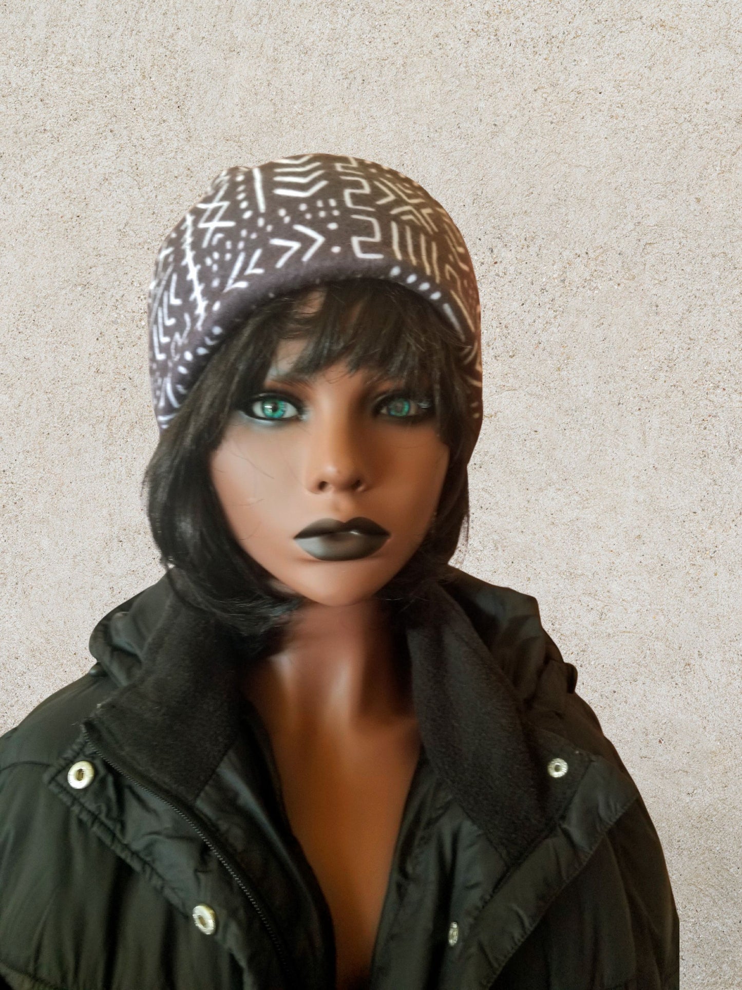 African Mud Cloth Print Hat| Unisex Hats| Men's Hats| Lined Mud Cloth Hat for Winter