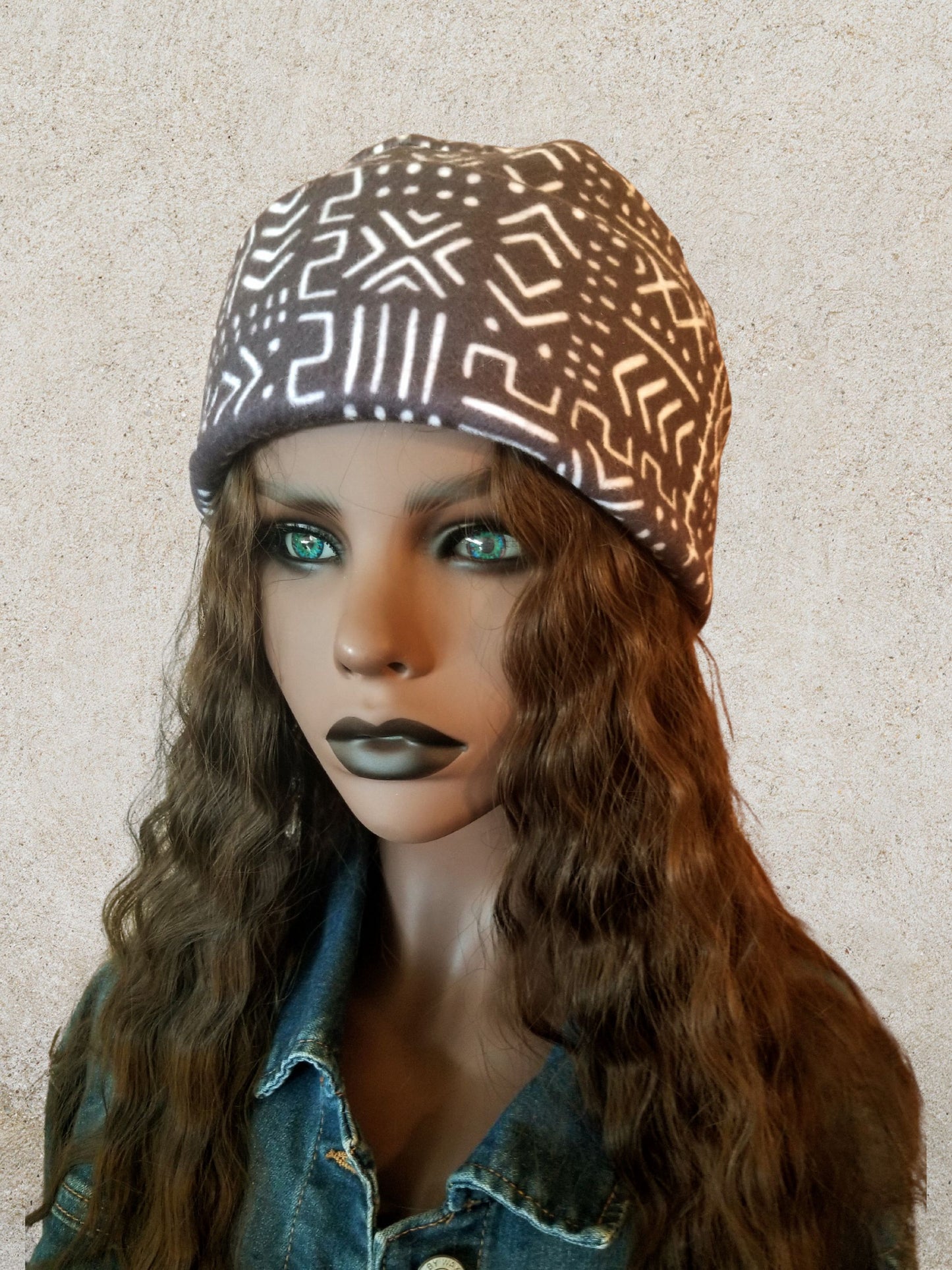 African Mud Cloth Print Hat| Unisex Hats| Men's Hats| Lined Mud Cloth Hat for Winter